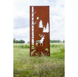 Steel Garden Wall - "Forest 3" - Modern Outdoor Ornament - 75 x 195 cm