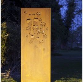 Steel Garden Wall - "Clover" - Modern Outdoor Ornament - 75 x 195 cm