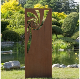 Steel Garden Wall - "Spiral" - Modern Outdoor Ornament - 75 x 195 cm