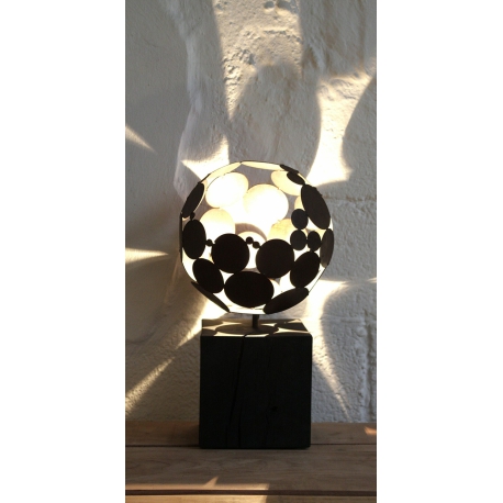 Indoor Globe Light with oxidized Oak Base - Diameter 28cm - modern interior ornament