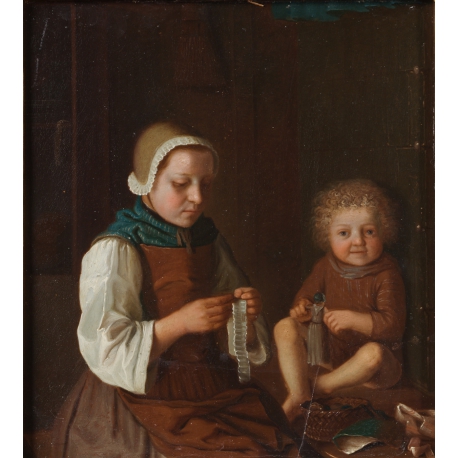 Domestic Scene with Women Sewing and a Child