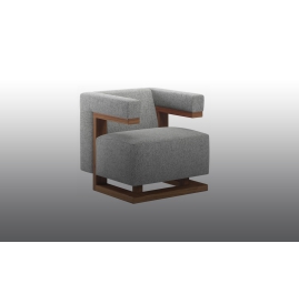 F51 Armchair – Futuristic Design with Grey Upholstery and Unique Angular Armrests