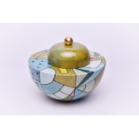 Multicolored ceramic urn by Heidi Hartmann