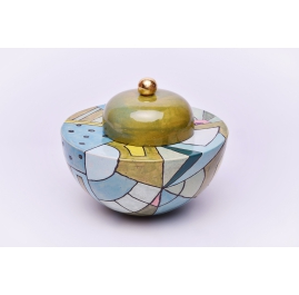 Multicolored ceramic urn