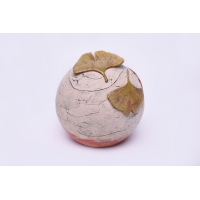 Round ceramic urn with ginkgo leaves by Heidi Hartmann