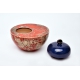 Multicolored ceramic urn blue and orange