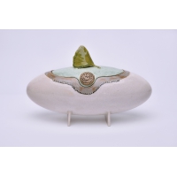 Handcrafted Oval Ceramic Urn with Ginko Leaf by Heidi Hartmann