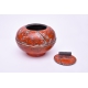 Orange Ceramic Urn with black handle - Handcrafted Ceramic Jar