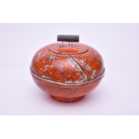 Orange Ceramic Urn with black handle - Handcrafted Ceramic Jar by Heidi Hartmann