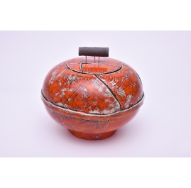 Orange Ceramic Urn with black handle - Handcrafted Ceramic Jar