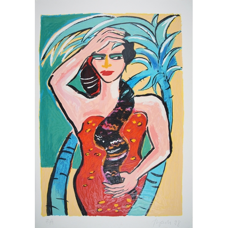 Bach, Elvira - Under the palm tree - 3D-construction - hand signed